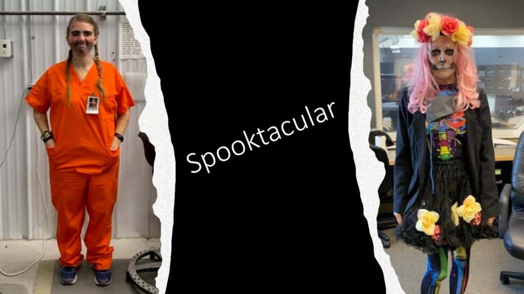 Picture of two IFS employees dressed up in costume for Halloween